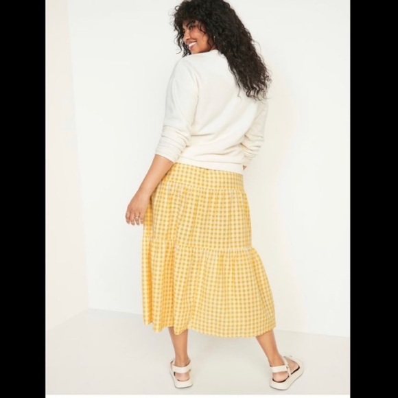 Old Navy Womens Gingham Tiered Maxi Skirt Size 2X Cottagecore Preppy Seersucker - Picture 16 of 16